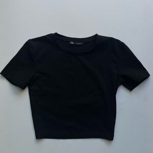 Zara Basics Black Crop Top Crew T-shirt